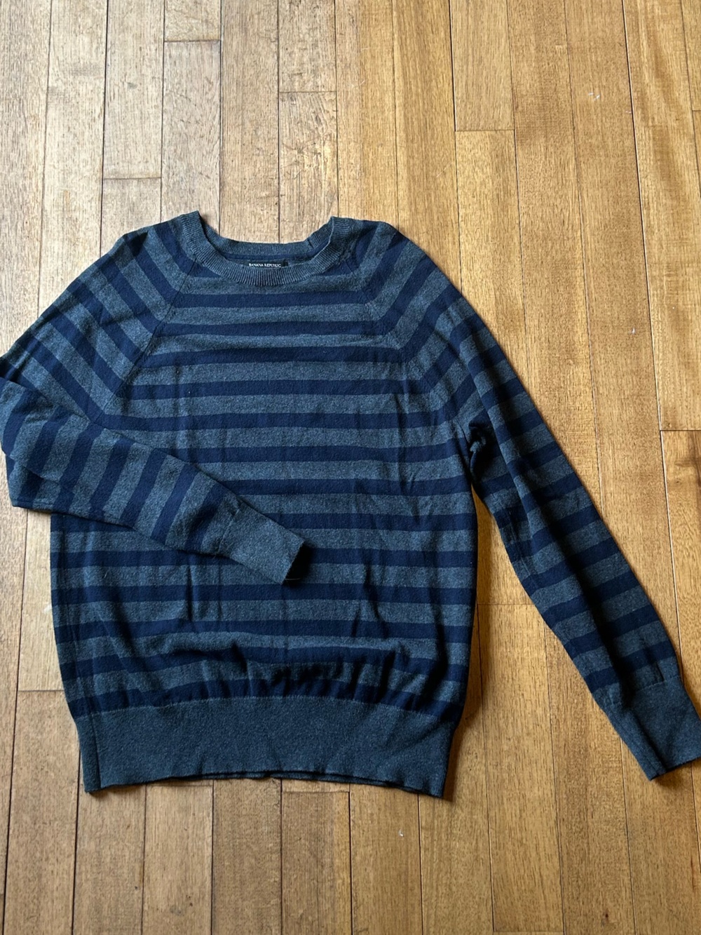 Banana Republic Navy and Charcoal Striped Crewneck Sweater